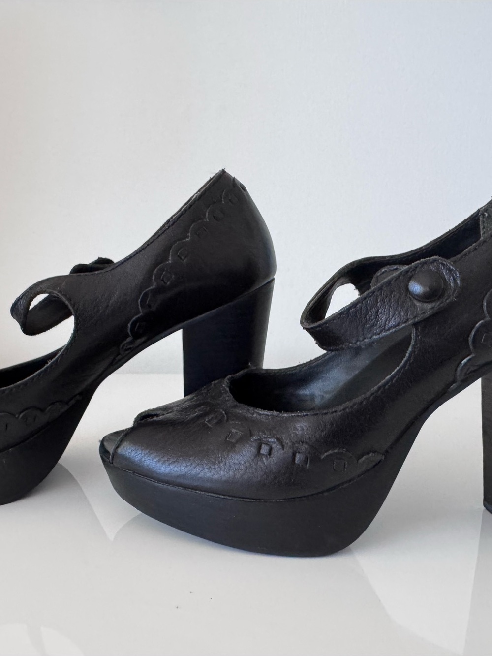 Black Peep-Toe Mary Jane Platform Heels - Picture 2 of 4